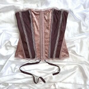 Rise Mauve Plum Velvet Lace Corset Top Strapless Lace Up Bodice Size 12